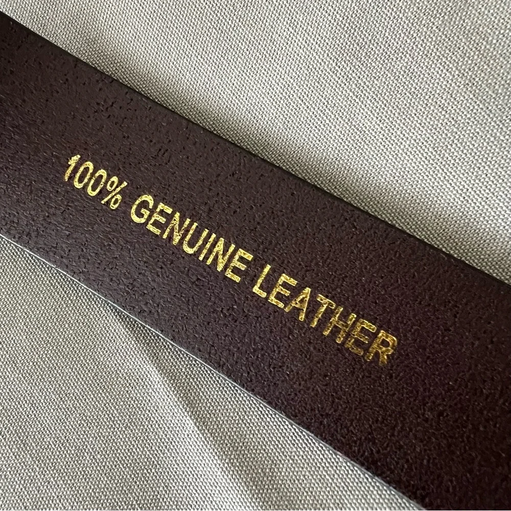100% Leather Brown Belt with Silver-Tone Buckle 38